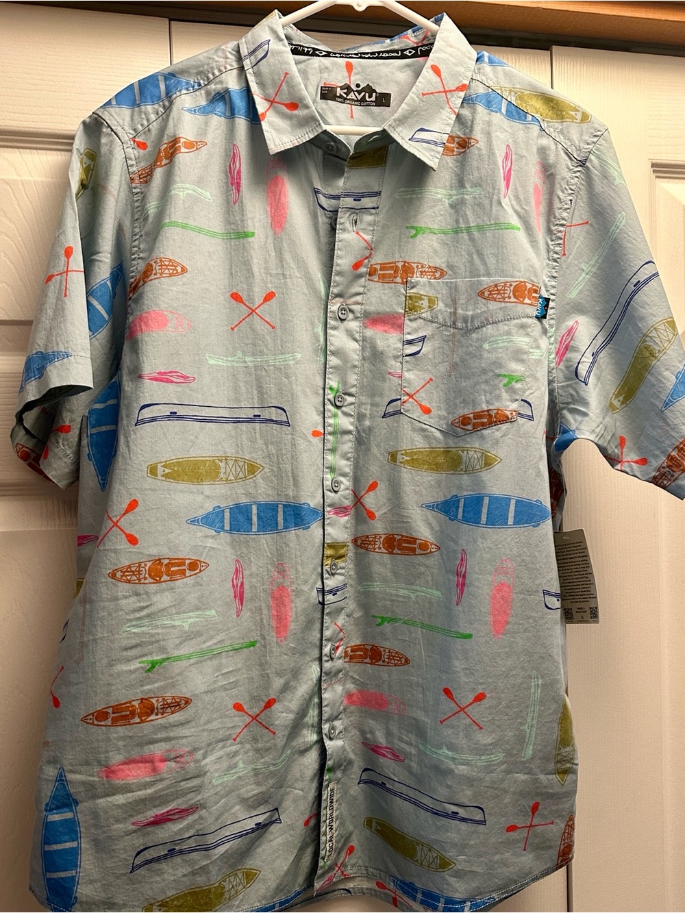 Kavu Light Blue Canoe & Paddle Print Casual Button-Down